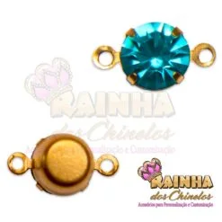 Pingente Argola Dupla de Strass Azul Turquesa (25 Unid.)