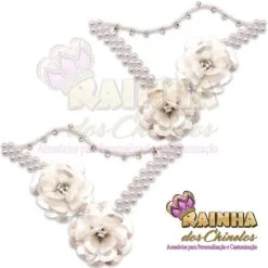 Trama de Pérola com Flores Brancas (Par)