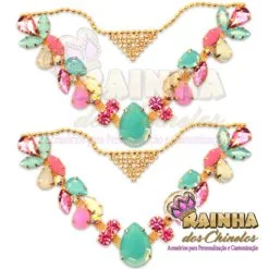 Cabedal em V Correntinha Pirâmide Rosa e Azul (Par)