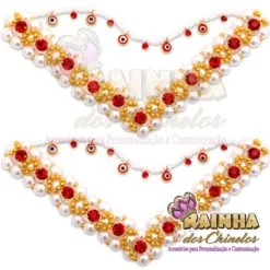 Trama de Pérola Correntinha de Olho Grego Vermelho (Par)