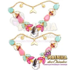 Cabedal em V Correntinha Sereia Colorido Chaton Cristal 1ª Linha