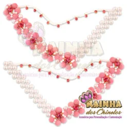 Trama de Pérola Flor de Veludo Rosa (Par)