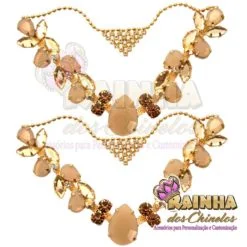 Cabedal em V Correntinha Pirâmide Caramelo 1ª Linha