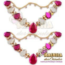 Cabedal em V Correntinha Rosa Pink 1ª Linha