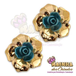 Flor ABS Média Dourada e Azul (Par)