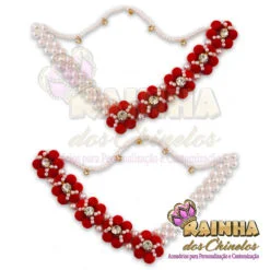 Trama de Pérola Flor de Veludo Vermelho (Par)