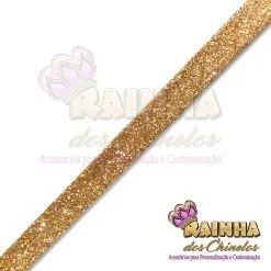 Tira de Couro Dourada com Glitter 8mm