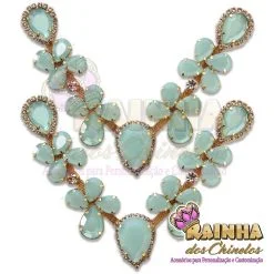 Cabedal em V Pedras Verde Água Leitoso (1ª Linha)