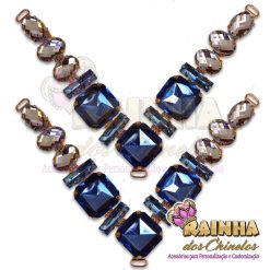 Cabedal em V Quadradinho Azul Marinho e Cristal (Par)