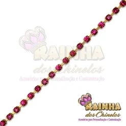 Fio de Strass Dourado SS16 Strass Rosa
