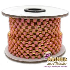Fio de Strass Prata SS20 Strass Rosa Leitoso