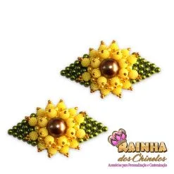 Flor Girassol de Pérola Craquelada Amarelo (Par)