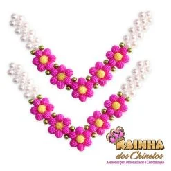 Trama V Pérola Flor Craquelada Rosa Pink (Par)