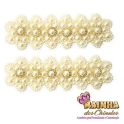 Trama Renda Francesa Lateral de Pérola Creme com Chaton (Par)
