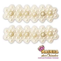 Trama Renda Francesa Lateral de Pérola Branca com Chaton