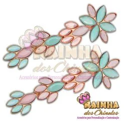 Cabedal Lateral Folhagem Verde Água 1ª Linha (Par)