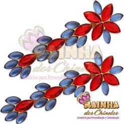 Cabedal Lateral Folhagem Vermelho e Azul 1ª Linha (Par)