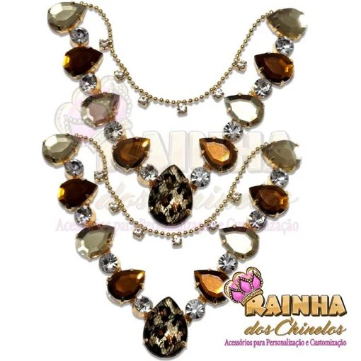 Cabedal em V Correntinha Darci Dourado Caramelho e Oncinha 1ª Linha