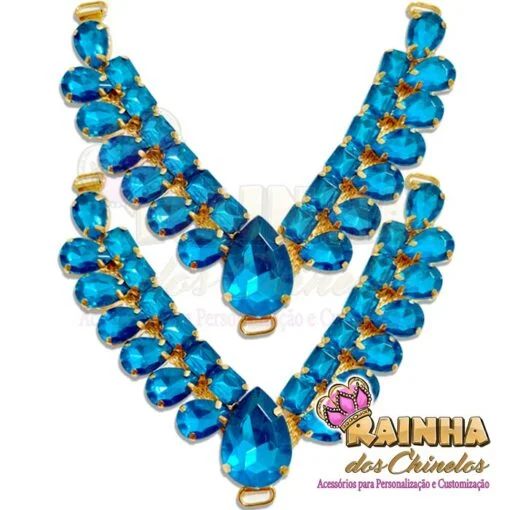Cabedal em V Chaton Azul Turquesa