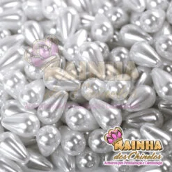 Pérolas de Gotas Branca 9x15mm com Furo