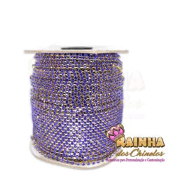Fio de Strass Dourado SS12, Strass Azul Royal