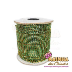 Fio de Strass Dourado SS12, Strass Verde