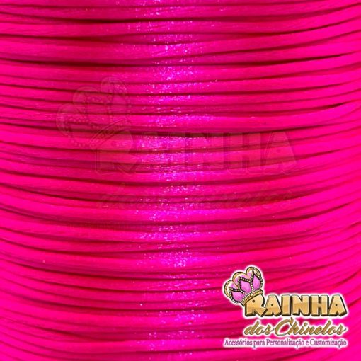 Cordão de Cetim, Fio de Seda, Rabo de Rato Liso Neon Pink 1mm 02