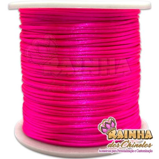 Cordão de Cetim, Fio de Seda, Rabo de Rato Liso Neon Pink 1mm