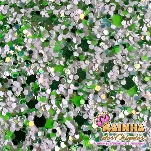 Lonita Glitter Grosso Flocado Verde e Branco 02