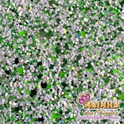 Lonita Glitter Grosso Flocado Verde e Branco
