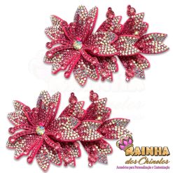 Aplique de Tecido Flor Tripla Rosa Pink (Par)