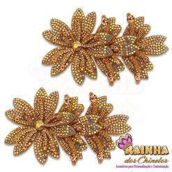 Aplique de Tecido Flor Tripla Rose Gold (Par)