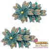 Aplique de Tecido Flor Tripla Azul Turquesa (Par)