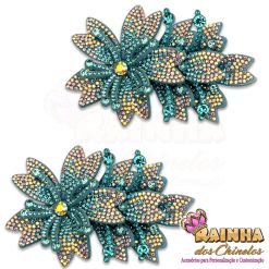 Aplique de Tecido Flor Tripla Azul Turquesa (Par)