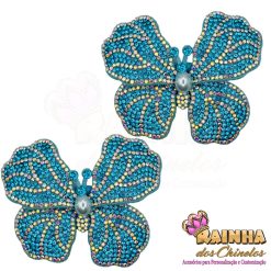 Aplique Borboleta Lia de Tecido Azul Turquesa (Par)