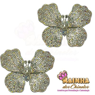 Aplique Borboleta Lia de Tecido Cristal (Par)