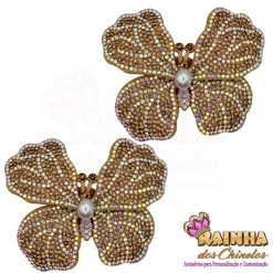 Aplique Borboleta Lia de Tecido Dourado (Par)