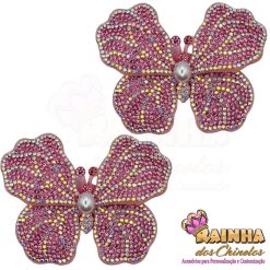 Aplique Borboleta Lia  de Tecido Rosa (Par)