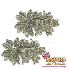 Aplique de Tecido Flor Tripla Cristal (Par)